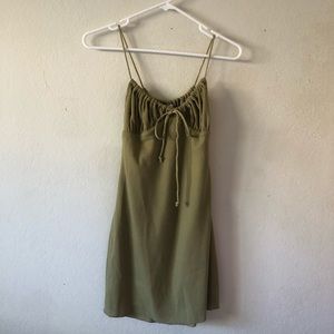 sage waffle print tie front mini dress